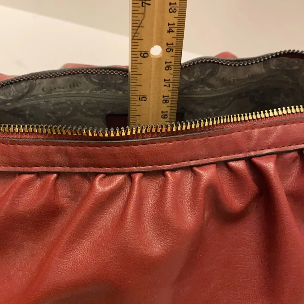Giselle Paris Ella Satchel Raspberry Vegan Leather Handbag with Gold Accents NWT